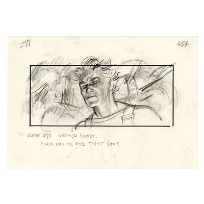 Lot # 1671: Flash Gordon (1981) - Charles Lippincott Collection: Hand-Drawn Mentor Huebner Storyboard of Flash Gordon with Eyes Shut