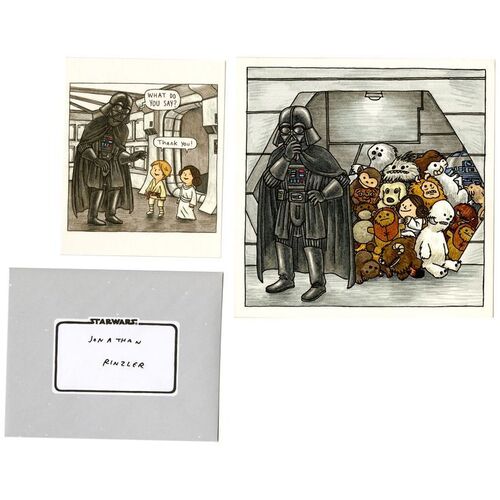 Lot # 1764: Star Wars: Jedi Academy (2013) - J.W. Rinzler Collection: Hand-Painted Jeffrey Brown "Finding Leia" Illustration with Inscribed Postcard