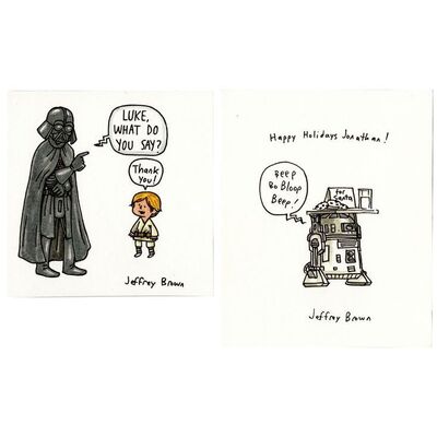 Lot # 1765: Star Wars: Jedi Academy (2013) - J.W. Rinzler Collection: Pair of Hand-Painted Jeffrey Brown Illustrations