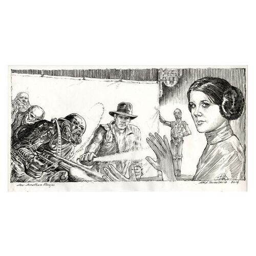 Lot # 1769: Lucasfilm - J.W. Rinzler Collection: Hand-Drawn Alex Tavoularis "Indiana Jones Meets Star Wars" Illustration
