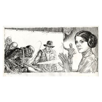 Lot # 1769: Lucasfilm - J.W. Rinzler Collection: Hand-Drawn Alex Tavoularis "Indiana Jones Meets Star Wars" Illustration