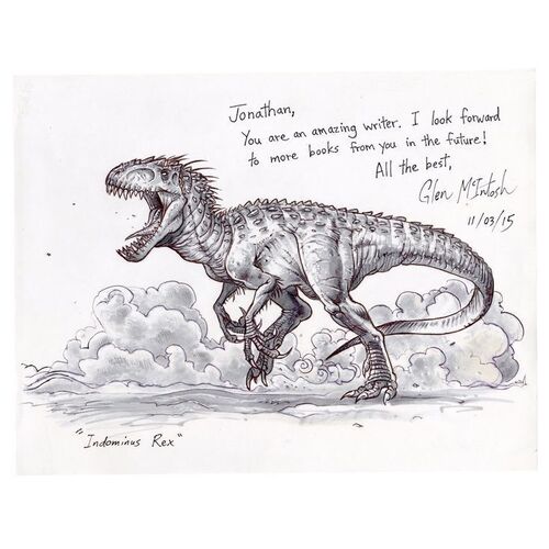 Lot # 1772: Jurassic World (2015) - J.W. Rinzler Collection: Hand-Drawn Glen McIntosh Indominus Rex Sketch