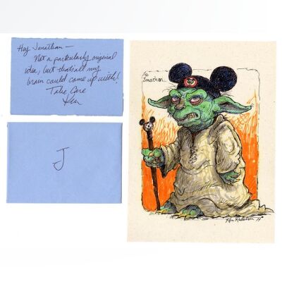 Lot # 1773: Star Wars Saga - J.W. Rinzler Collection: Hand-Painted Ken Ralston "Yoda with Mickey Ears" Illustration