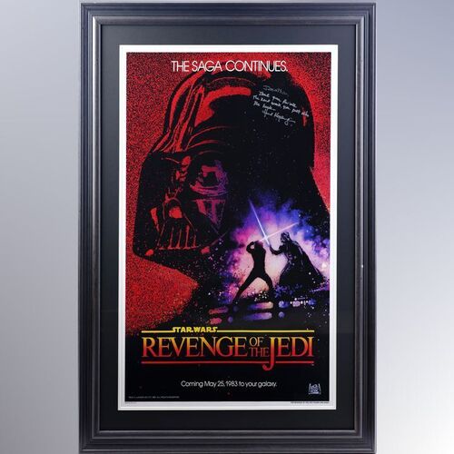 Lot # 1774: Star Wars: Return Of The Jedi (1983) - J.W. Rinzler Collection: Framed Howard Kazanjian-Autographed "Revenge of the Jedi" Teaser One-Sheet