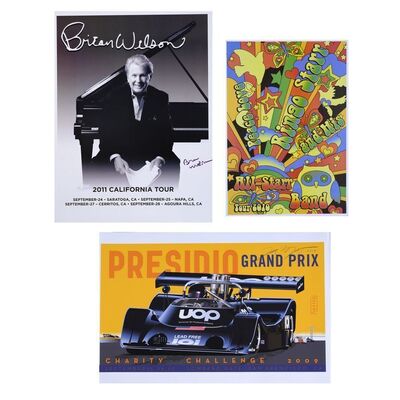 Lot # 1787: Various Productions - J.W. Rinzler Collection: Brian Wilson-Autographed Poster with Ringo Starr and Grand Prix Posters