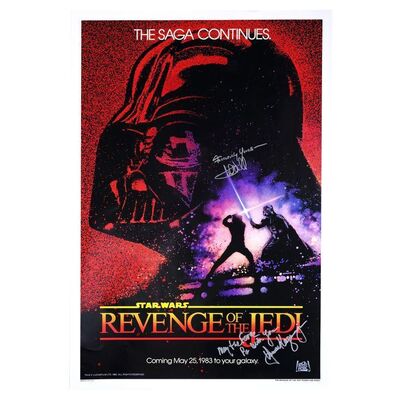 Lot # 1846: Star Wars: Return Of The Jedi (1983) - Howard Kazanjian Collection: Mark Hamill and Howard Kazanjian-Signed "Revenge of the Jedi" Teaser One-Sheet