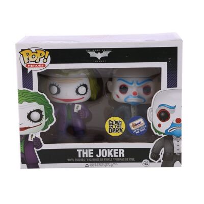Lot #5 - DC - THE DARK KNIGHT TRILOGY - Funko POP! The Joker #36 and The Joker Bank Robber #37 Glow-In-The-Dark Gemini Collectibles Exclusive