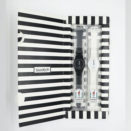 Lot #59 - SWATCH - White Hours Black Minutes GZS10 (GW116 and GB162) Atlanta Olympics 1996 Special Edition with Box