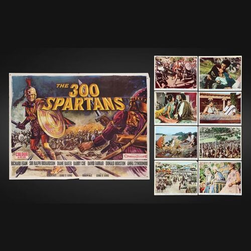 Lot #2 - THE 300 SPARTANS (1962) - UK Quad and Complete Set of Front of House Lobby Cards, 1962