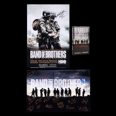 Lot #24 - BAND OF BROTHERS (T.V. MINI SERIES, 2001) - Two Cast Autographed Mini Posters and Autographed Hardback Book
