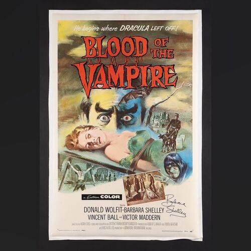 Lot #41 - BLOOD OF THE VAMPIRE (1958) - US One-Sheet Autographed by Barbara Shelley, 1958