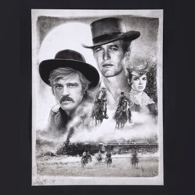 Lot #51 - BUTCH CASSIDY AND THE SUNDANCE KID (1969) - Signed and Hand-Annotated Bottleneck Gallery Artist Proof Print by Paul Shipper, 2013