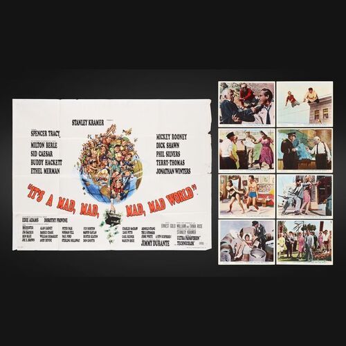Lot #140 - IT'S A MAD, MAD, MAD, MAD WORLD (1964) - UK Quad and Complete Set of Front of House Lobby Cards, 1964