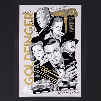 Lot #160 - JAMES BOND: GOLDFINGER (1964) - Honor Blackman, Shirley Eaton, Tania Mallet and Burt Kwouk Autographed Limited-Edition Poster by Richard Wells, 2012
