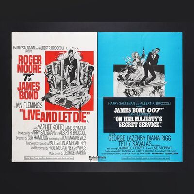 Lot #171 - JAMES BOND: LIVE AND LET DIE (1973) / ON HER MAJESTY'S SECRET SERVICE (1969) - UK Double Bill Quad, 1974 Re-Release
