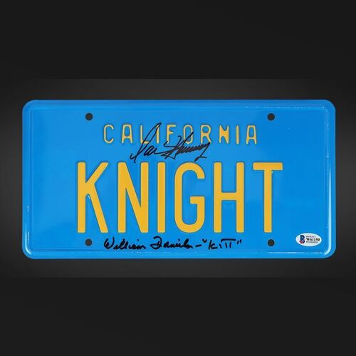 Lot #222 - KNIGHT RIDER (T.V. SERIES, 1982 - 1986) - David Hasselhoff and William Daniels Autographed Replica KITT License Plate