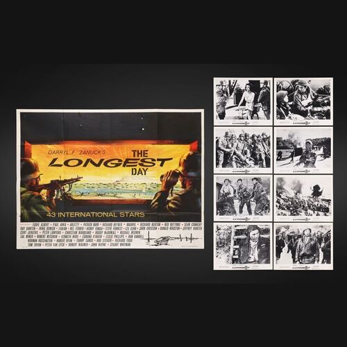Lot #231 - THE LONGEST DAY (1962) - UK Quad and Complete Set of Front of House Lobby Cards, 1962