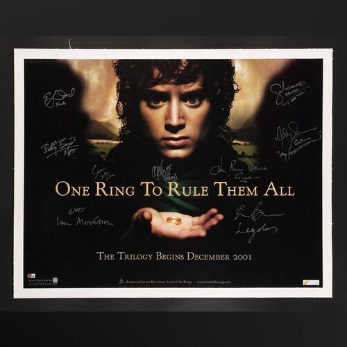 Lot #232 - THE LORD OF THE RINGS TRILOGY (2001-2003) - Advance UK Quad Autographed by Ian McKellen, Elijah Wood, Orlando Bloom, Andy Serkis and Others