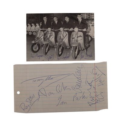 Lot #254 - GERRY AND THE PACEMAKERS AND THE HOLLIES (1960S) - Autographed Postcard and Page