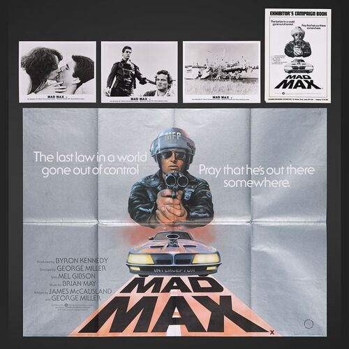 Lot #275 - MAD MAX (1979) - UK Quad, Three Front of House Lobby Cards and Press Campaign Book, 1979