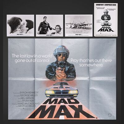 Lot #275 - MAD MAX (1979) - UK Quad, Three Front of House Lobby Cards and Press Campaign Book, 1979