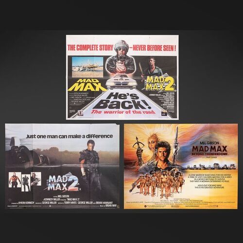 Lot #278 - MAD MAX 2: THE ROAD WARRIOR (1981), MAD MAX 3: BEYOND THUNDERDOME (1985), MAD MAX (1979) AND MAD MAX 2: THE ROAD WARRIOR (1981) - Three UK Quads, 1981 and 1985