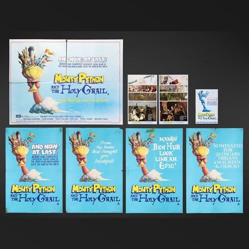 Lot #286 - MONTY PYTHON AND THE HOLY GRAIL (1975) - UK Quad, Set of Four Double Crowns and Eight Front of House Lobby Cards, 1975