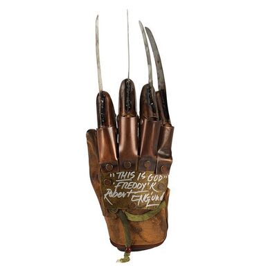 Lot #293 - A NIGHTMARE ON ELM STREET (1984) - Robert Englund Annotated and Signed Replica Freddy Krueger Glove