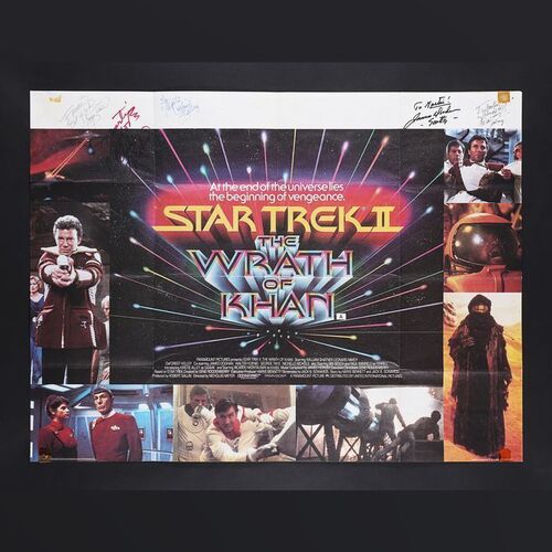 Lot #337 - STAR TREK II: WRATH OF KHAN (1982) - Autographed UK Quad and Gene Roddenberry Signed 'Walk of Fame' Invitation