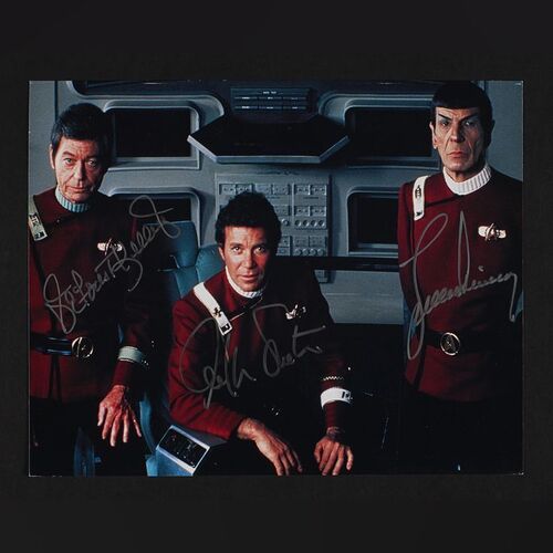Lot #338 - STAR TREK V: FINAL FRONTIER (1989) - William Shatner, Leonard Nimoy, DeForest Kelley Autographed Full-Colour Photograph