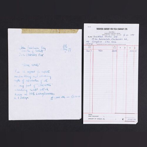 Lot #343 - STAR WARS: A NEW HOPE (1977) - Tom Chantrell&rsquo;s Personal Paperwork Recording the Sale of His Star Wars Image Rights to 20th Century Fox, 1977