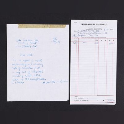 Lot #343 - STAR WARS: A NEW HOPE (1977) - Tom Chantrell&rsquo;s Personal Paperwork Recording the Sale of His Star Wars Image Rights to 20th Century Fox, 1977