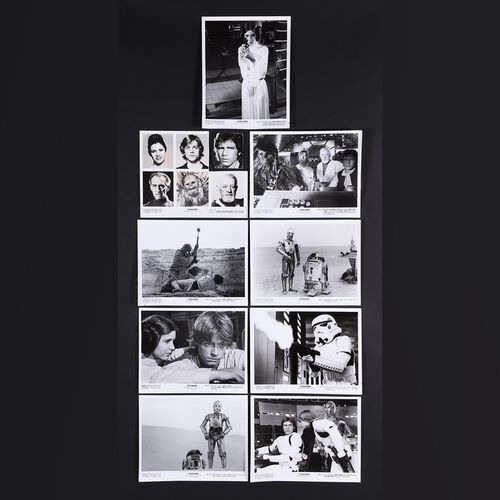 Lot #345 - STAR WARS: A NEW HOPE (1977) - Collection of Nine Press Pack, Front of House Black-and-white Stills, 1977