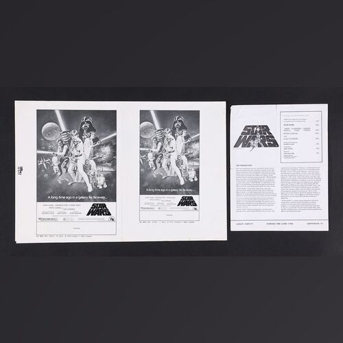 Lot #347 - STAR WARS: A NEW HOPE (1977) - Trade Ad Slicks and Synopsis Sheet, 1977