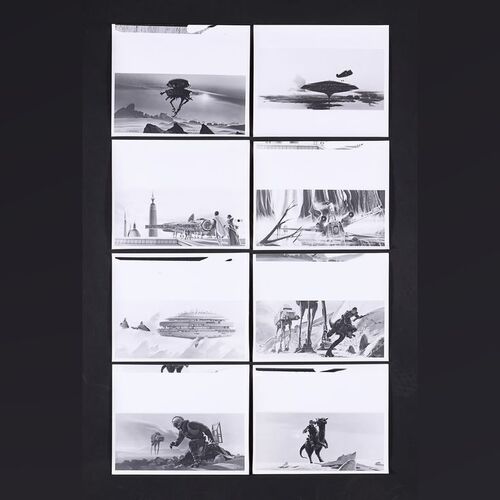 Lot #351 - STAR WARS: THE EMPIRE STRIKES BACK (1980) - Collection of Eight Ralph McQuarrie Concept Artwork Stills, 1980