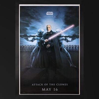 Lot #353 - STAR WARS: ATTACK OF THE CLONES (2002) - Christopher Lee Autographed Count Dooku Poster, 2002