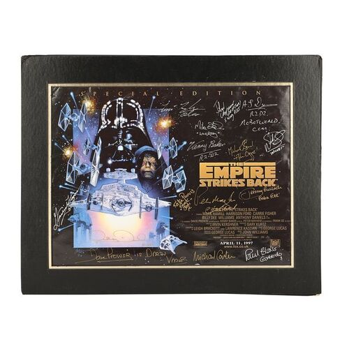 Lot #381 - STAR WARS: THE EMPIRE STRIKES BACK: SPECIAL EDITION (1997) - Cast Autographed Poster including Jeremy Bulloch, Dave Prowse, Anthony Daniels, Kenny Baker, Peter Mayhew and Others