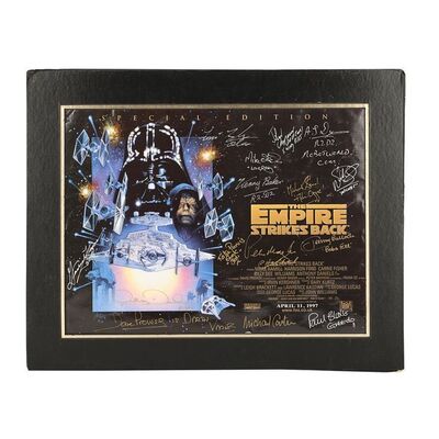 Lot #381 - STAR WARS: THE EMPIRE STRIKES BACK: SPECIAL EDITION (1997) - Cast Autographed Poster including Jeremy Bulloch, Dave Prowse, Anthony Daniels, Kenny Baker, Peter Mayhew and Others