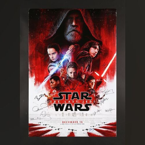 Lot #407 - STAR WARS: THE LAST JEDI (2017) - Rian Johnson, Bob Iger, Gwendoline Christie, Laura Dern Benicio del Toro, Andy Serkis and Others Autographed US One-Sheet (2017)