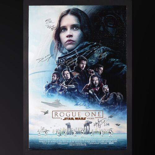 Lot #411 - STAR WARS: ROGUE ONE (2016) - Felicity Jones, Diego Luna, Mads Mikkelsen, Gareth Edwards and Others Autographed US One-Sheet (2016)