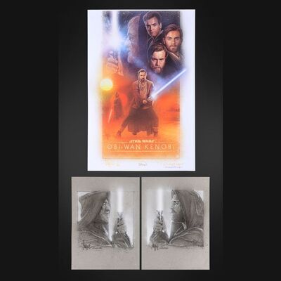 Lot #416 - OBI-WAN KENOBI (T.V. SERIES, 2022) - Two Original Sketches with Signed, Titled and Hand-Annotated Artist Proof Print by Paul Shipper, 2022