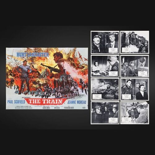 Lot #434 - THE TRAIN (1964) - UK Quad and Complete Set of Front of House Lobby Cards, 1964