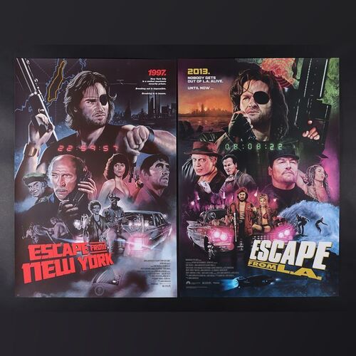 Lot #475 - ESCAPE FROM NEW YORK (1981) AND ESCAPE FROM L.A. (1996) - Matching Number Set of Two Hand-Numbered Private Commission Prints by Dave Merrell, 2021
