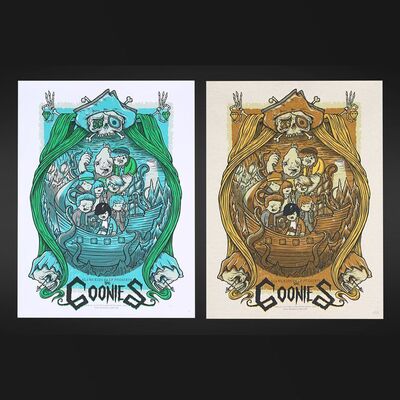 Lot #489 - THE GOONIES (1985) - Hand-Numbered Limited Edition Alamo Drafthouse Regular and Variant Prints by Drew Millward, 2009