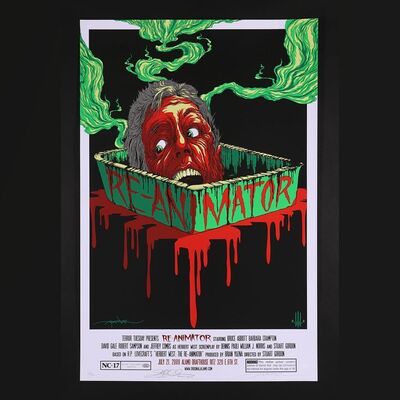 Lot #520 - RE-ANIMATOR (1985) - Jeffrey Combs Autographed Hand-Numbered and Signed Limited Edition Alamo Drafthouse Print by Alex Pardee, 2009