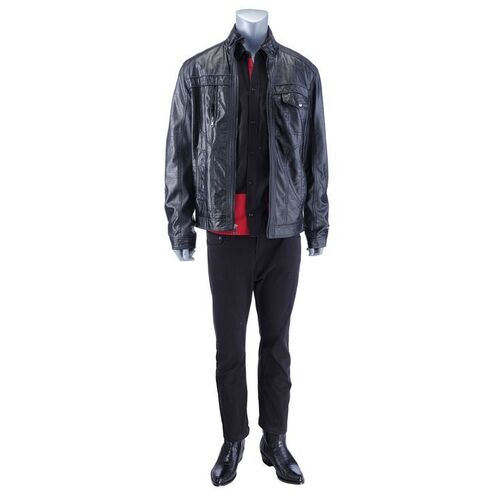 Lot # 17: Nacho Varga (as played by Michael Mando) Leather Jacket with Red and Black Dress Shirt
