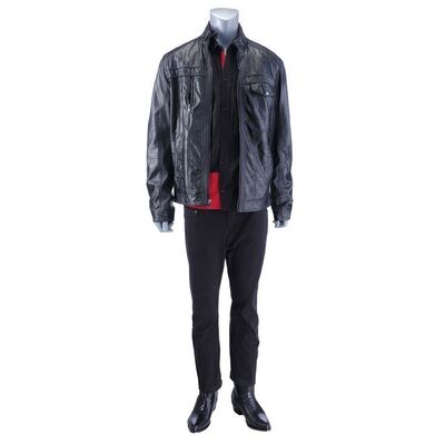 Lot # 17: Nacho Varga (as played by Michael Mando) Leather Jacket with Red and Black Dress Shirt