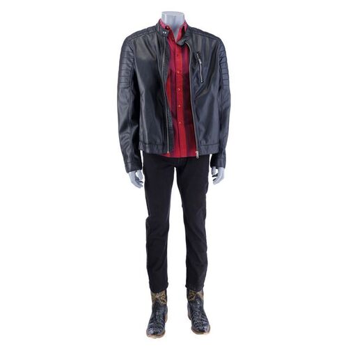 Lot # 63: Nacho Varga (as played by Michael Mando) Leather Jacket with Red Striped Dress Shirt