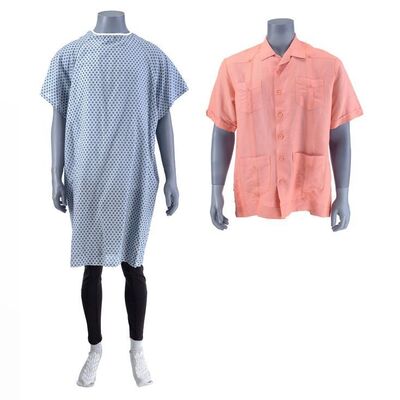 Lot # 96: Hector Salamanca (as played by Mark Margolis) Salmon Colored Button-up Shirt and Hospital Gown