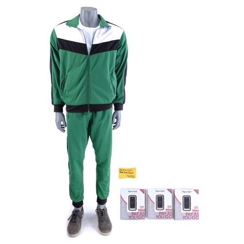 Lot # 115: Jimmy McGill (as played by Bob Odenkirk) Green Tracksuit with Burner Phones